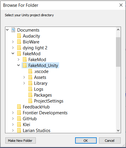 Select Unity project directory